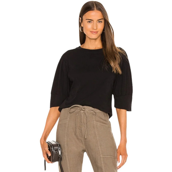 Joie Lydia Short Sleeve Cotton Top in Black Caviar Sz XS - Picture 1 of 10